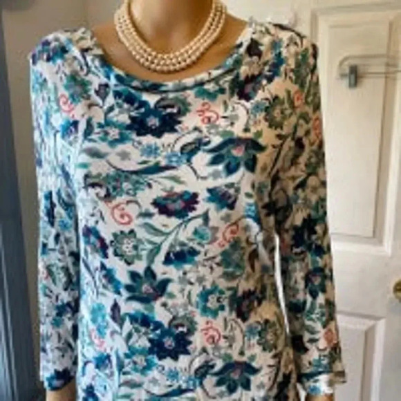 Talbots Floral Print Stretch Casual Blouse Top Women Size L - Picture 5 of 5